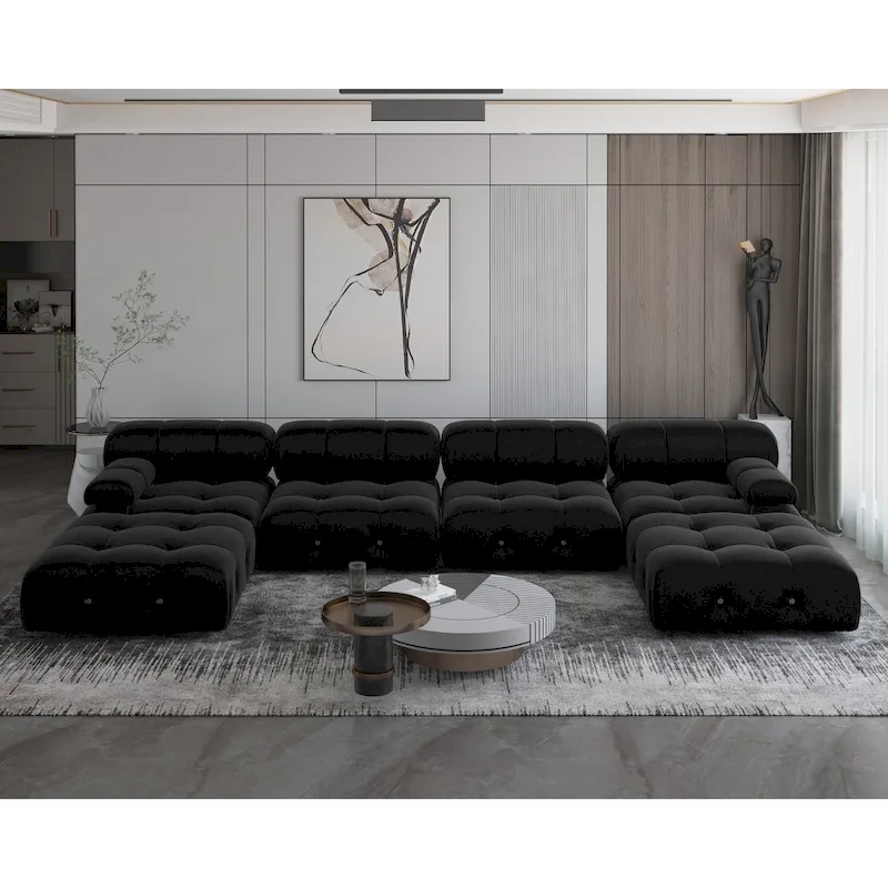 Black Modular Sectional Sofa Velvet Upholstered Sofa