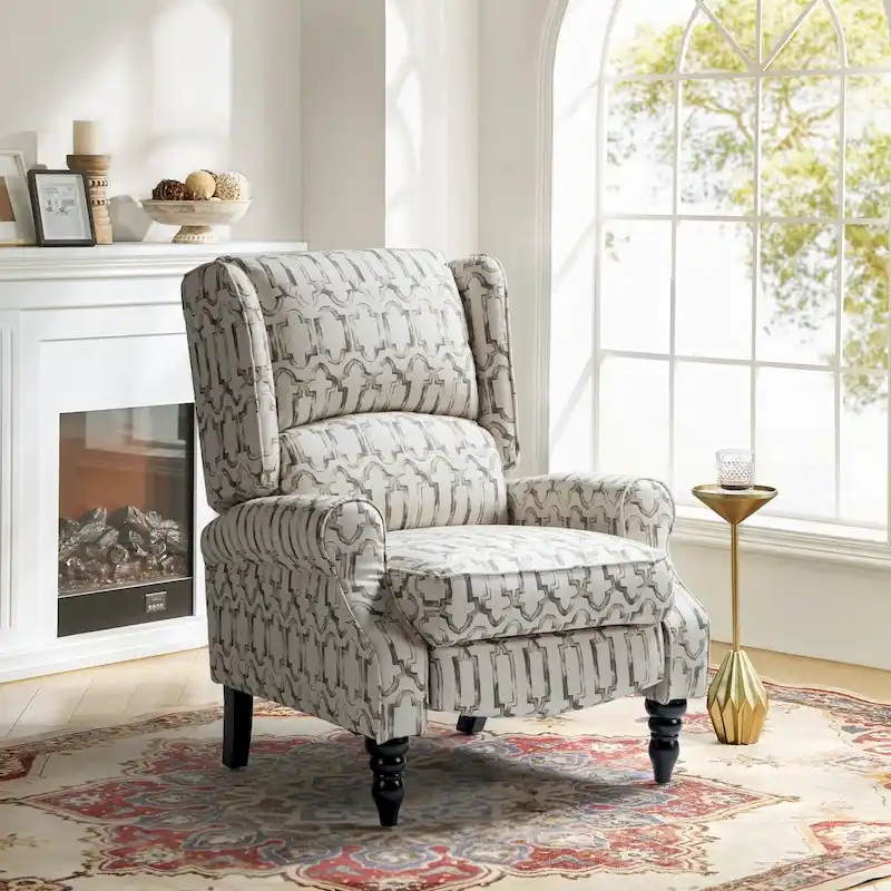 Olympus Upholstered Classic Manual Wingback Recliner with Solid Wood Legs by HULALA HOME