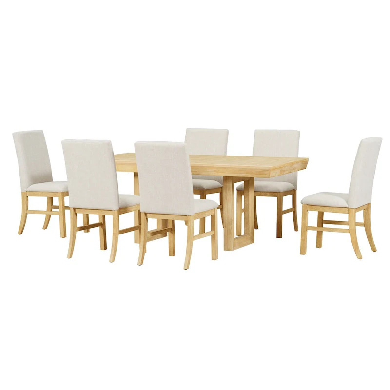 Traditional Style 7-piece Extendable Dining Table Set with Butterfly Leaf and 6 Upholstered Chairs