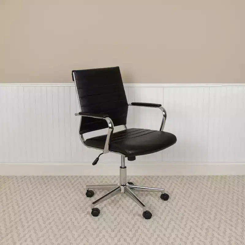 Emma and Oliver Mid-Back LeatherSoft Ribbed Executive Swivel Office Chair - Desk Chair