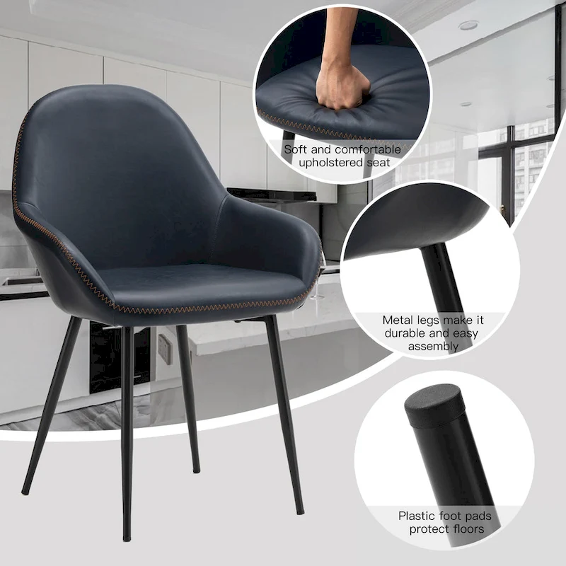 Glitzhome Set of 4 Mid-Century Leatherette Stitched Dining Accent Armchairs