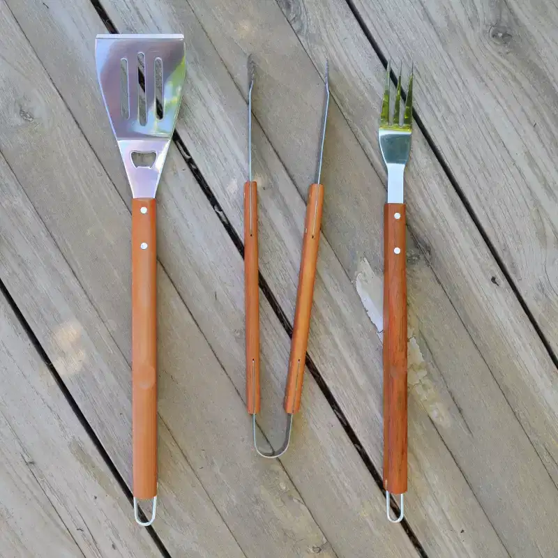 BBQ Tool Set, 3 Piece Wood w/Case