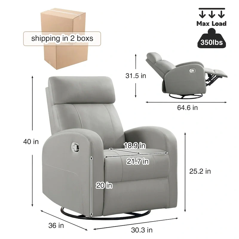 Faux Leather Swivel Rocking Recliner - Single Seater