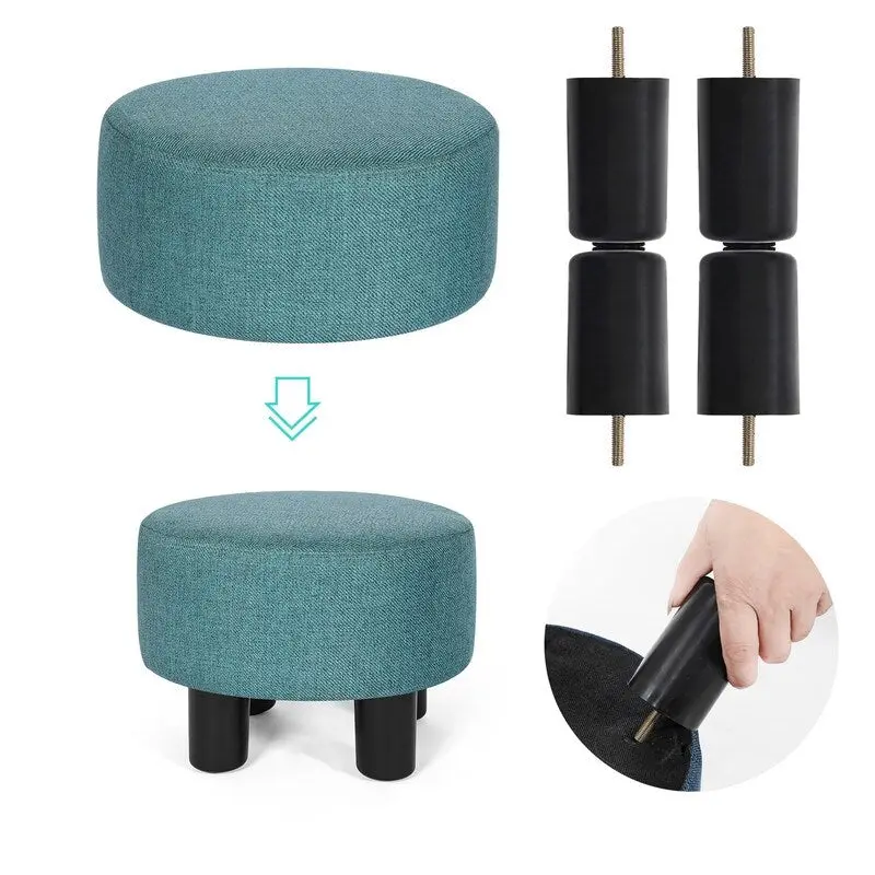 Blue Small Round Fabric Ottoman Footstool, 1-Person