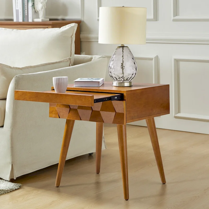 Julian Mid-century Modern End Table with Charging Station by