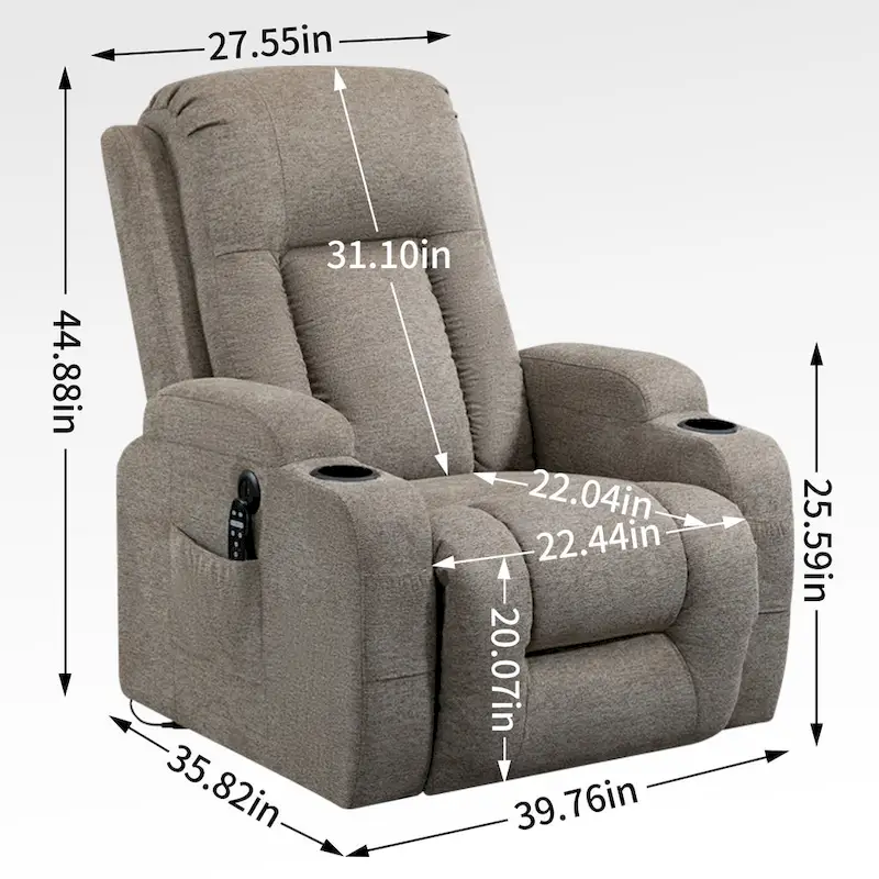 Power Lift Recliner with Massage, Lumbar Heating, USB Charging & Cup Holders, Modern Ergonomic Design