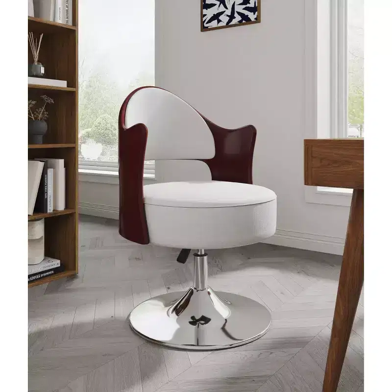 Manhattan Comfort Set of 2 Bopper Faux Leather Adjustable Height Swivel Accent Chairs White: Chrome-Plated, Easy Clean