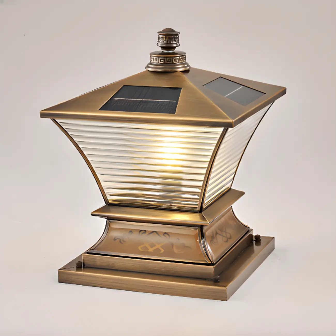 Vintage Brass Flared Solar Outdoor Post Lights