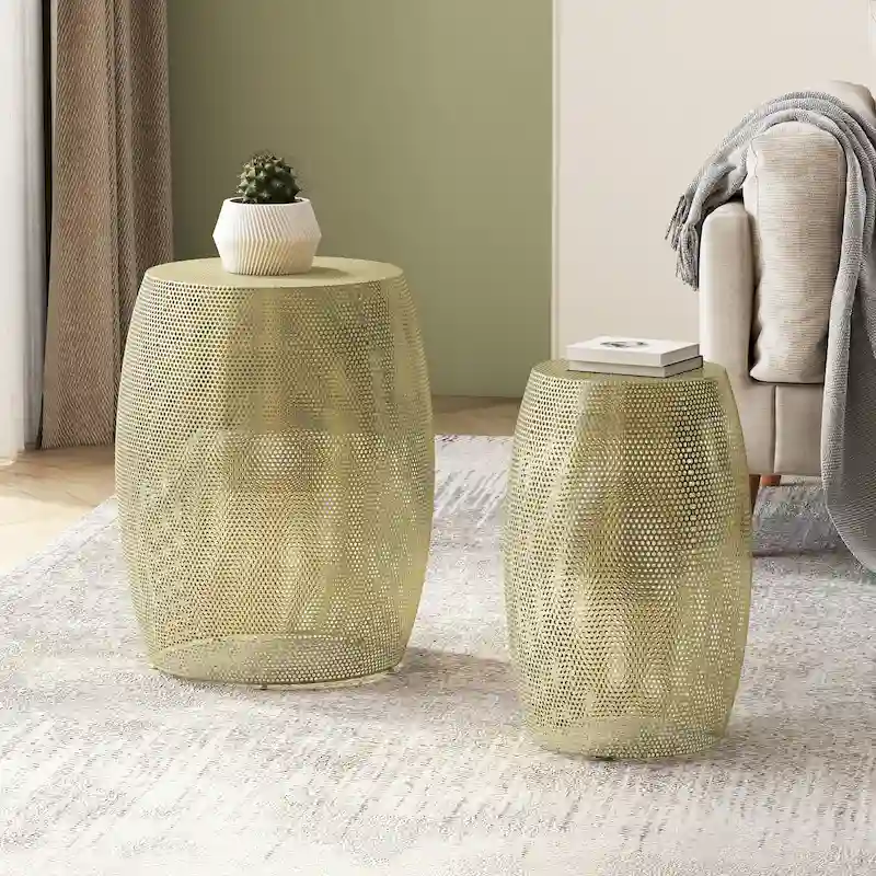 Christopher Knight Home Round Metal Hollow 2 PCS Side Table Set - 16.5  L x 16.5  W x 20.75  H