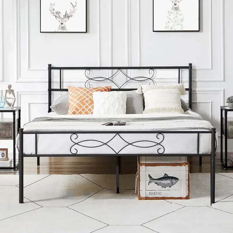 Metal Platform Bed Frame with Headboard and Footboard, Under Bed Storage, Mattress Foundation No Box Spring Needed