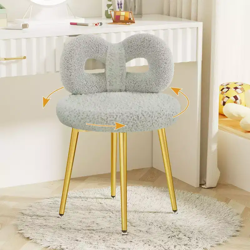 Vanity Chair with Back, Swivel Makeup Chair, Upholstered Desk Chair for Girls