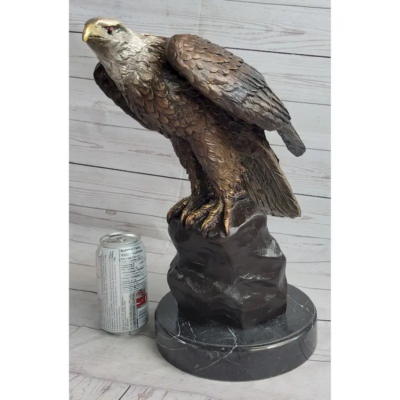 Bronze Sculpture Statue Of Bald Eagle By Moigniez Marble Base Outdoor 14 Inches X 15 Inches