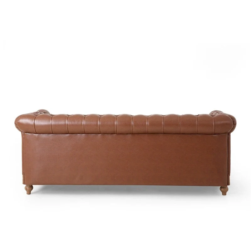 Retro 3 Seat PU Sofa with Wooden Frame and Legs