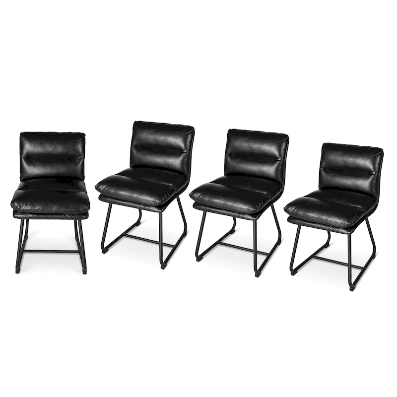 Glitzhome Set of 2/4 Modern PU Leather Thick Upholstered Side Dining Chairs with Metal Legs