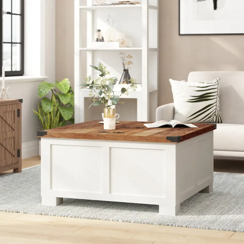 White/Black/Gray Lift-Top Storage Coffee Table, Rustic Oak, for 1