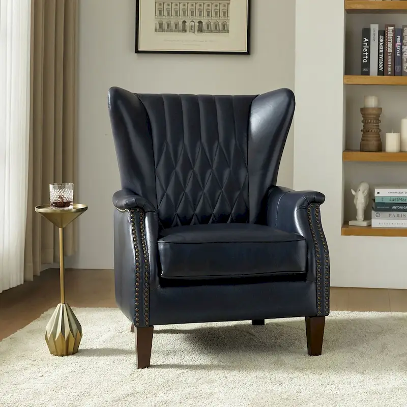 Xaver Traditional Genuine Leather Armchair With Solid Wood Legs by HULALA HOME