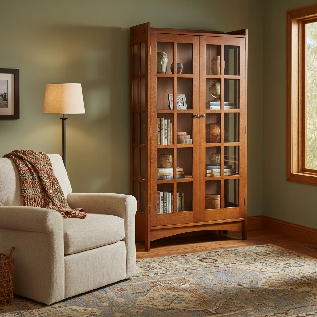 Oak Display Cabinet with Glass Doors