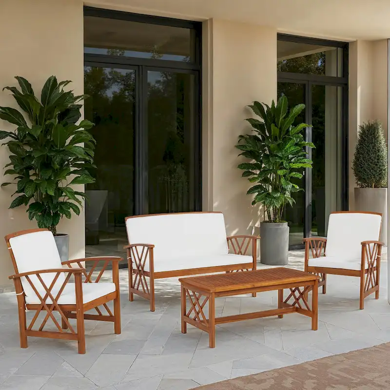 Jubil 4-Piece Outdoor Acacia Chat Set with Beige Cushions