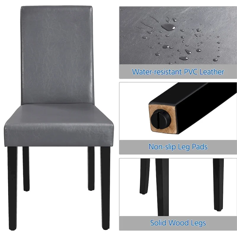 High-Back Faux Leather Dining Chairs with Foam Cushion & Rubberwood Legs – Black / Grey / Brown / White