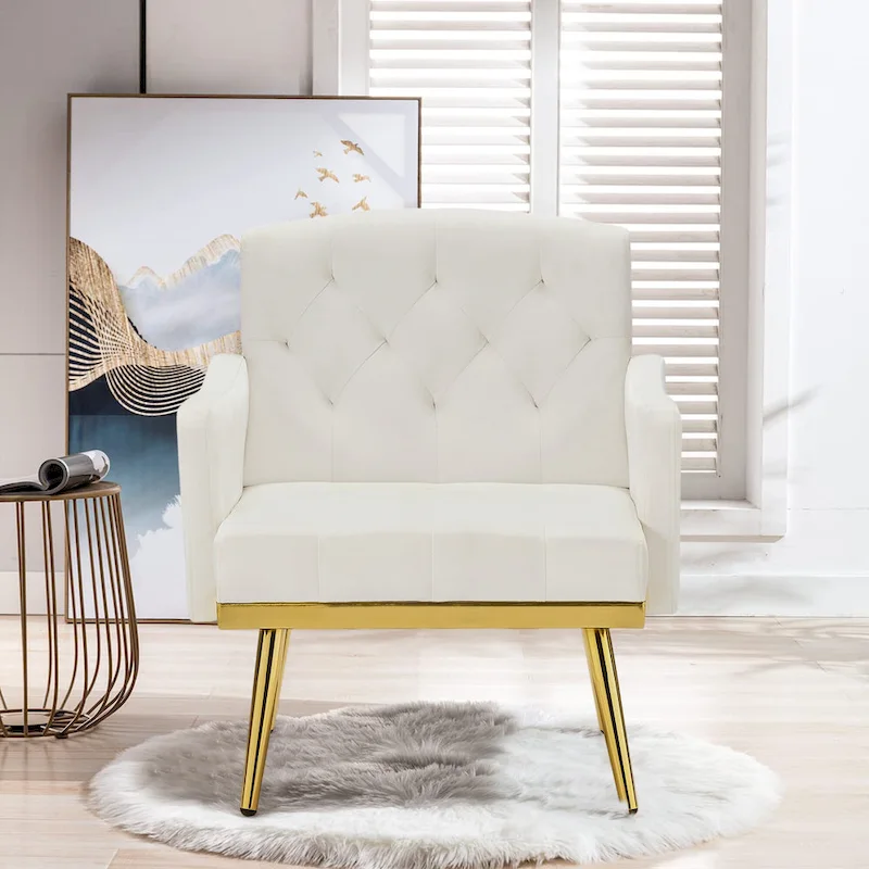 Velvet Accent Chair, Comfy Tufted Upholstered Armchair, Gold Legs - 28.7W