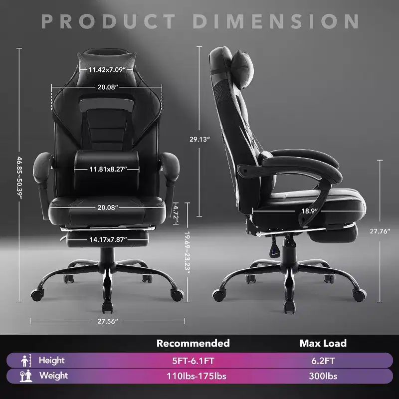 COZONY Tall Office Chair, High Back Leather Executive Gaming Chair with Footrest, Ergonomic Computer Chair with Lumbar Support, Headrest 360 Swivel