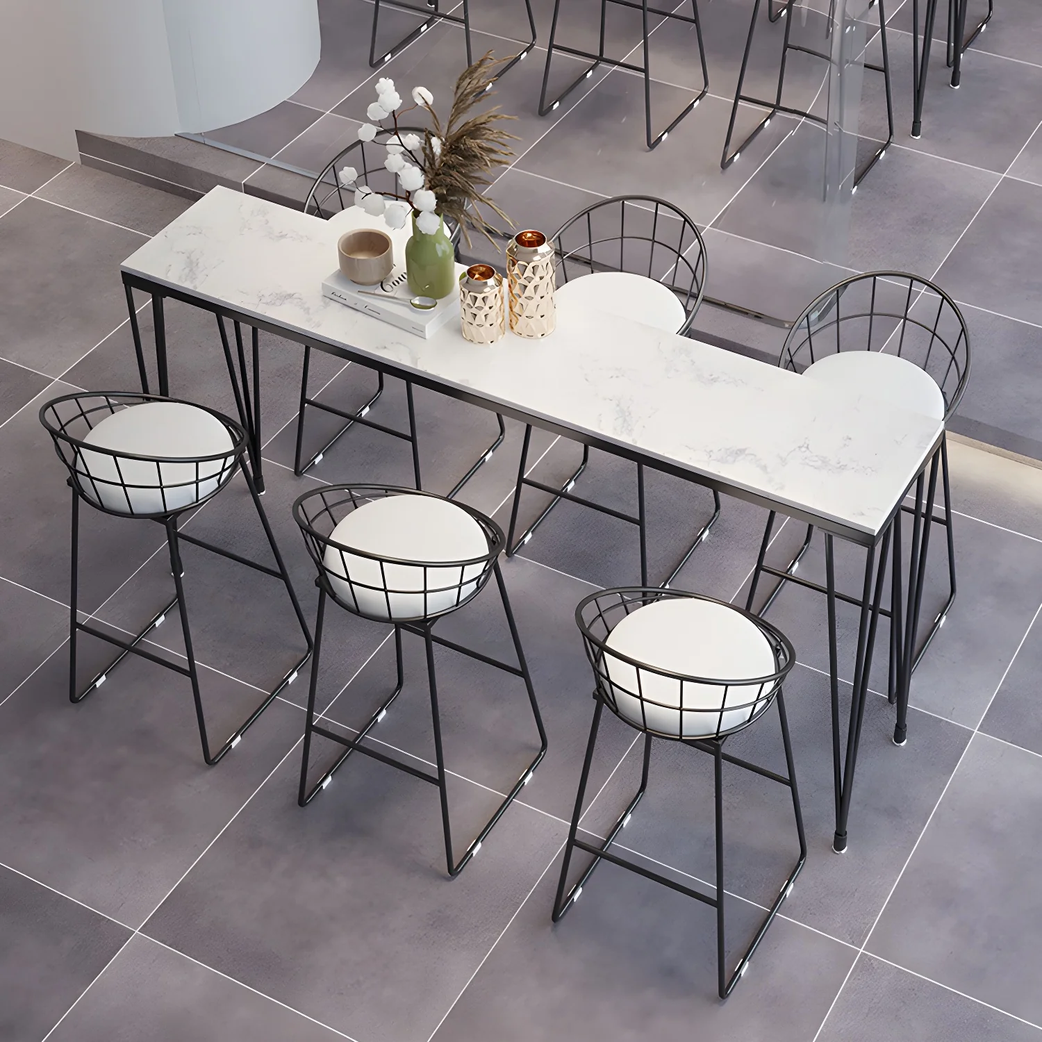 Sleek Black Faux Marble Top Bar Tables