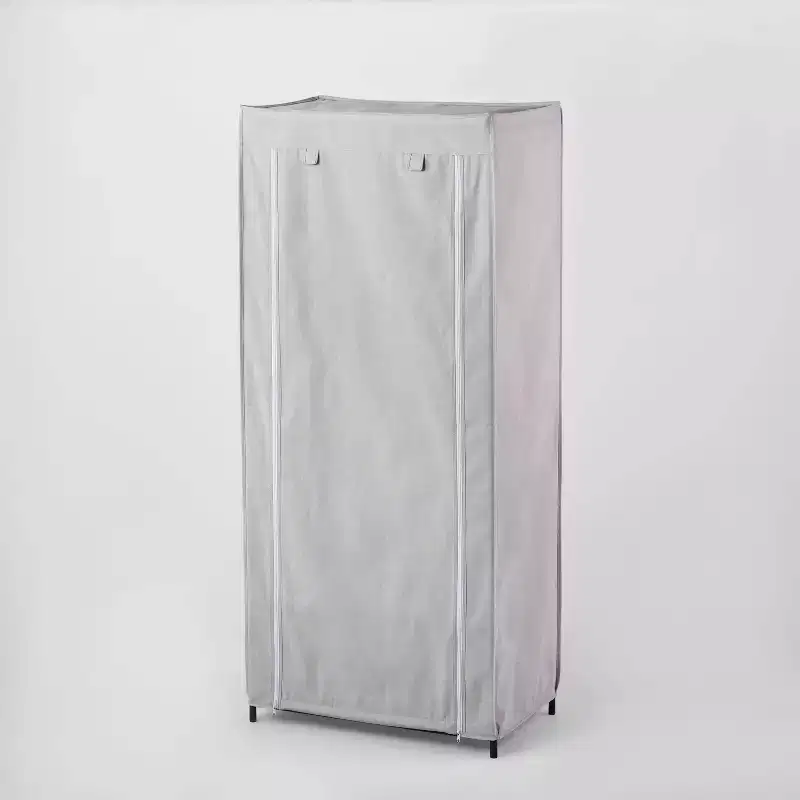 30" Double Rod Fabric Covered Wardrobe - Brightroom™: Closet Organizer, Shoe Storage, Steel Frame, 2 Shelves, Gray