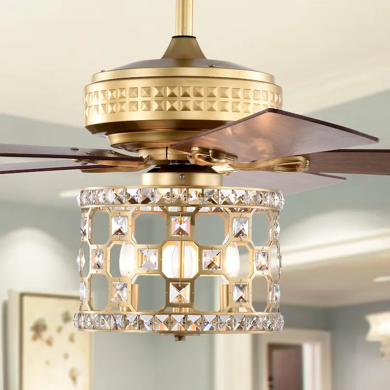 Adsila 52 Inch Matte Gold Glam Crsytal Ceiling Fan with Remote - N/A