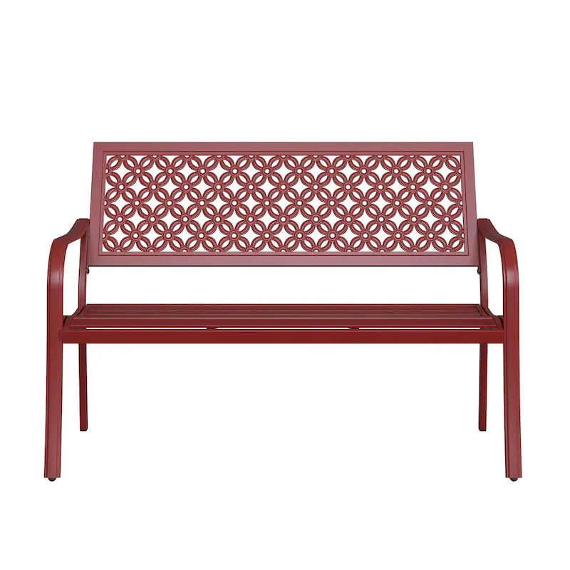 Outdoor Garden Bench with Anti-Rust Metal Powder Coated Frame, Patio Bench for Front Porch Park