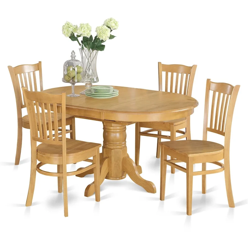 East West Furniture 5 Piece Dining Room Table Set- an Oval Kitchen Table and 4 Dining Chairs, 42x60 Inch, Oak