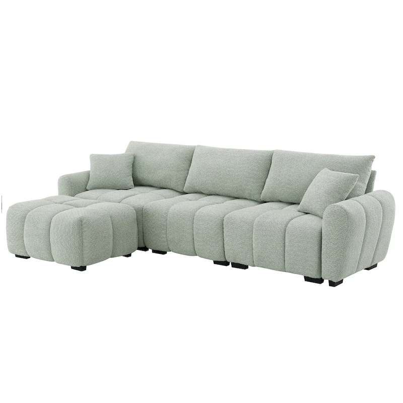100 L-Shaped Sofa Boucle Fabric Couch with Movable Ottoman