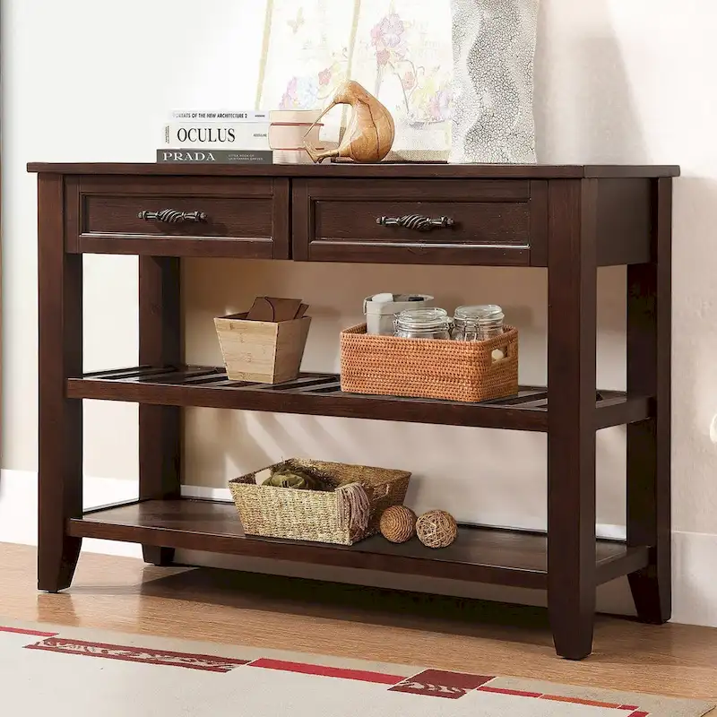 Console Sofa Table with 2 Storage Drawers and 2 Tiers Shelves