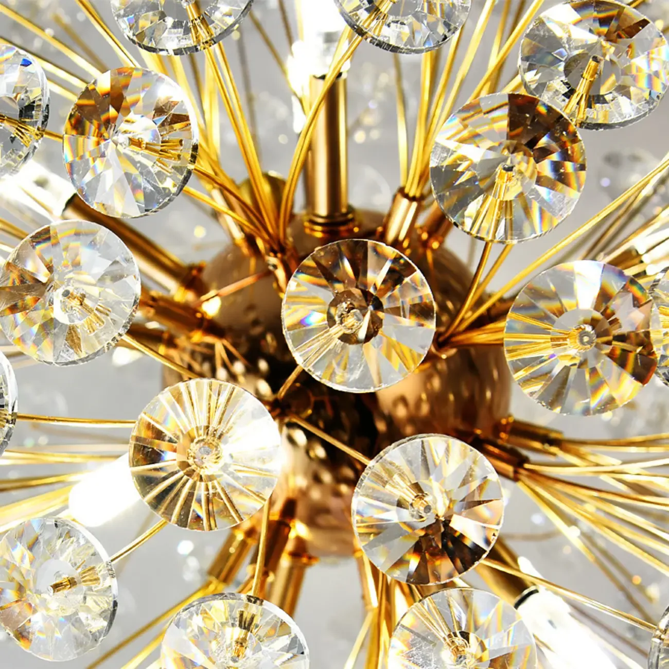 Adjustable Height Gold Crystal Globe Starburst Chandelier