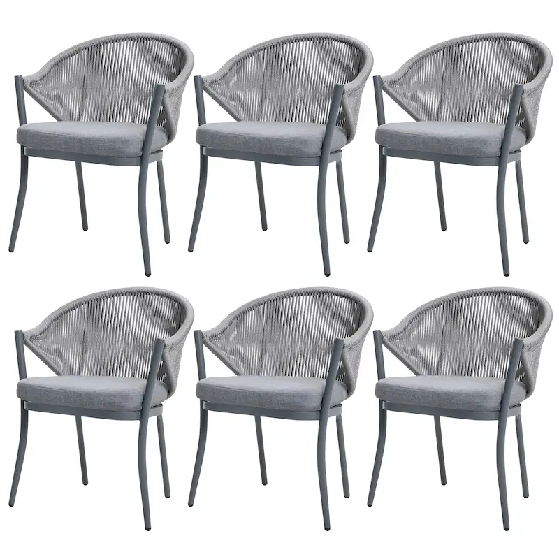 Nuu Garden 6pcs Rope Aluminum Dining Chairs with Cushions - Taupe