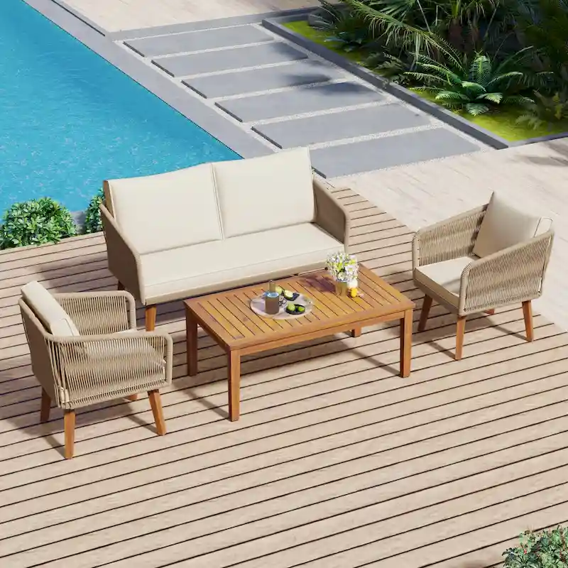 4-Pieces Outdoor Furniture Set with Cushions
