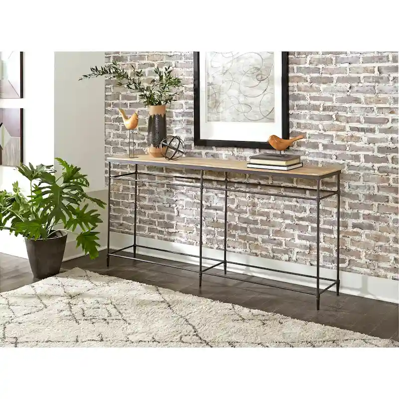 Mango Wood & Gunmetal Console Table – Transitional Style