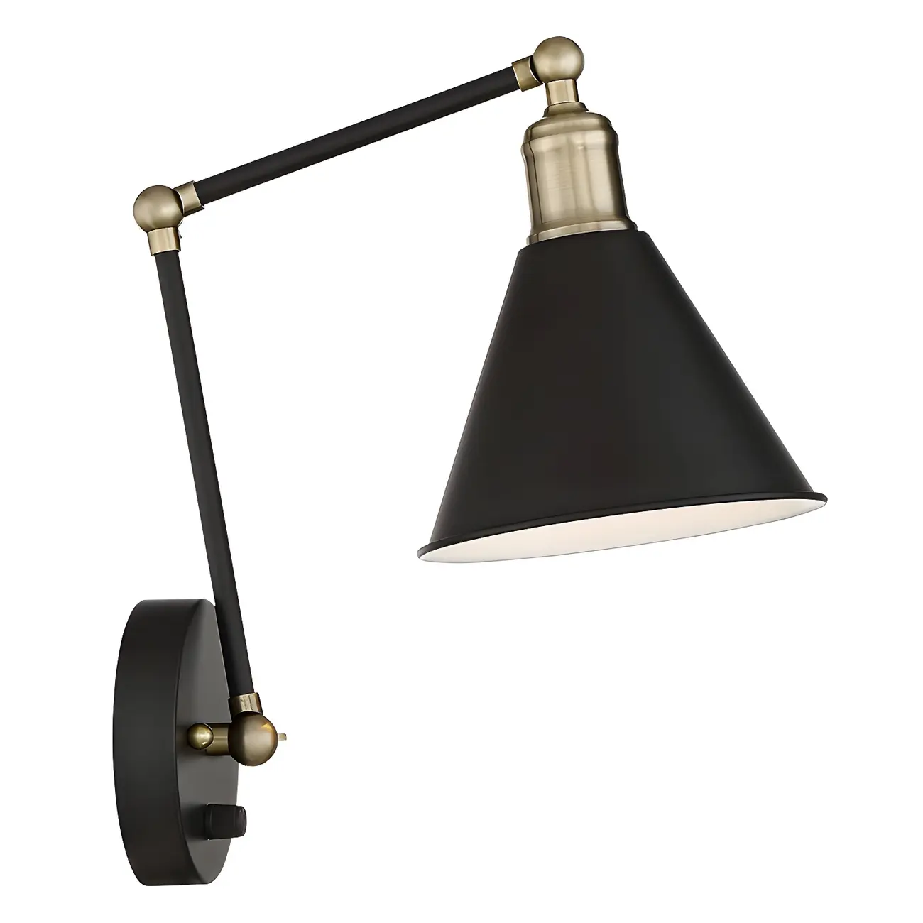Vintage Metal Black Swing Arm Cone Shade Wall Light