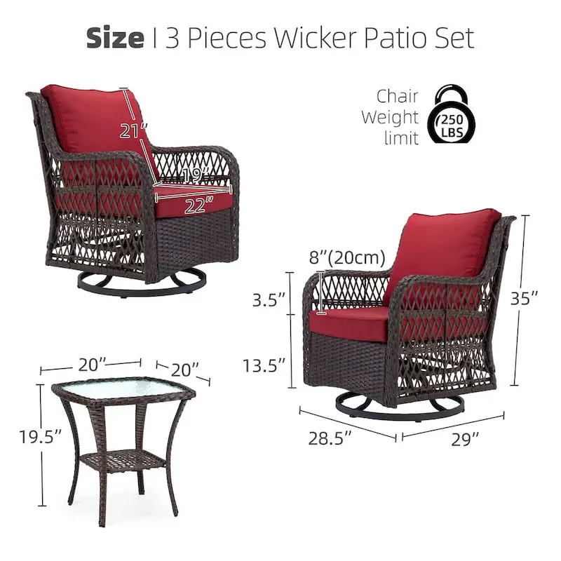 3 Pieces Rocking Wicker Bistro Set