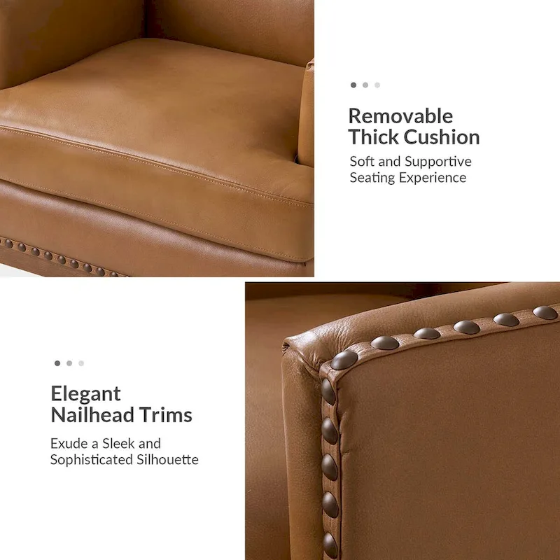 Lourdes Genuine Leather Armchair with Solid Wood Frame and Removable Seat Cushion,Set of 2 by