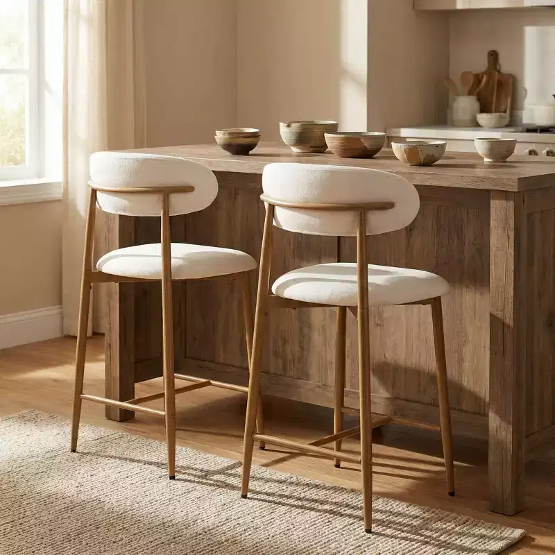 FurnitureR Set of 2 Counter Height Bar Stools with Upholstered Seat & Metal Legs, 26.3 Modern Kitchen Island Chairs with Backrest