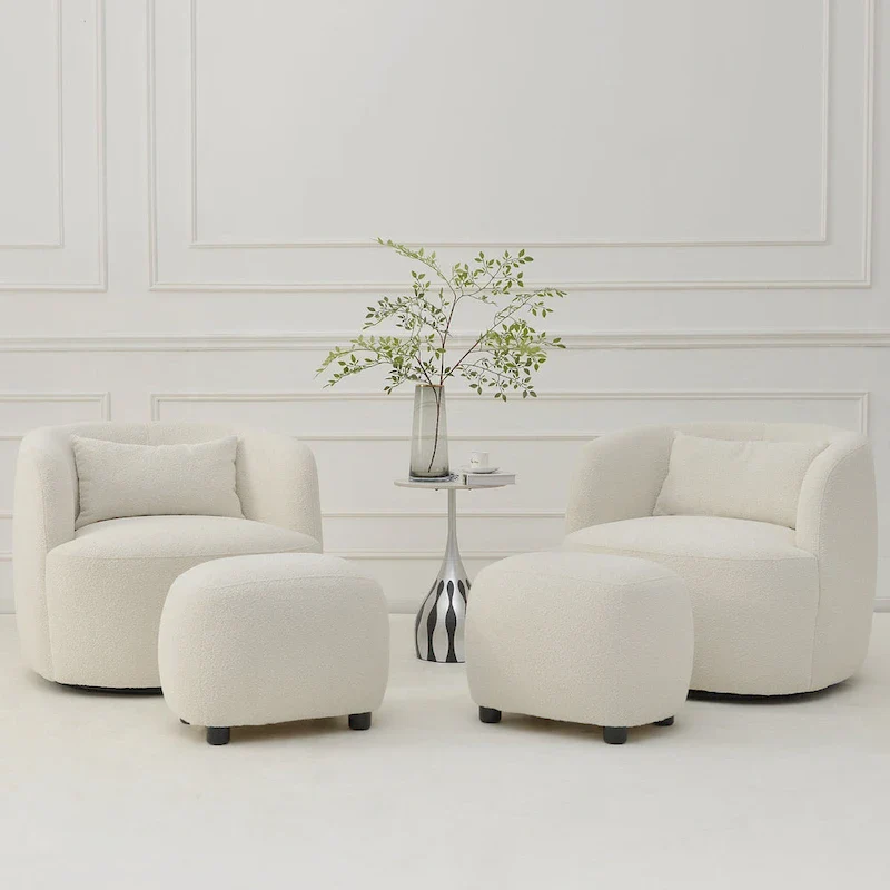 KINWELL 23 Wide Boucle Upholstered Footstool Ottoman Sofa Chair Footrest