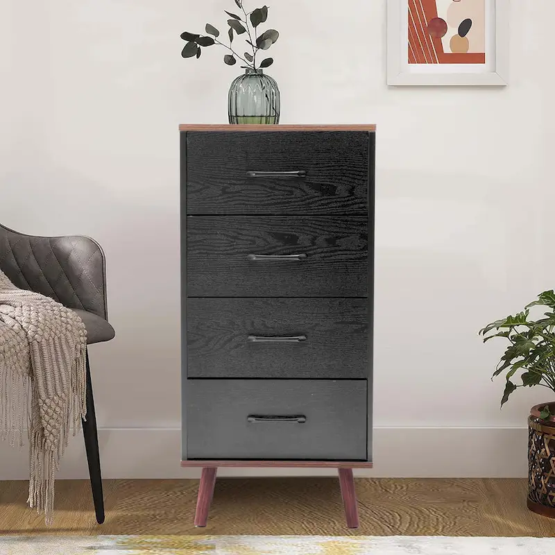 Black & Brown 4-Drawer Fabric Dresser Chest