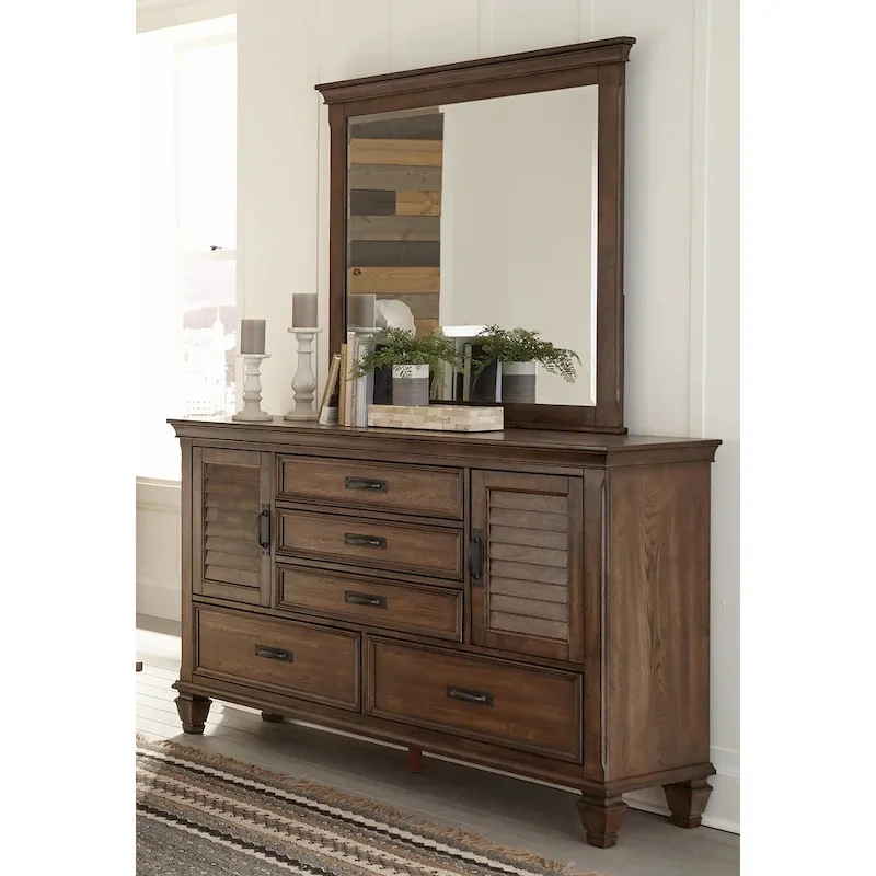 Clemence Beige and Burnished Oak 4-piece Panel Bedroom Set