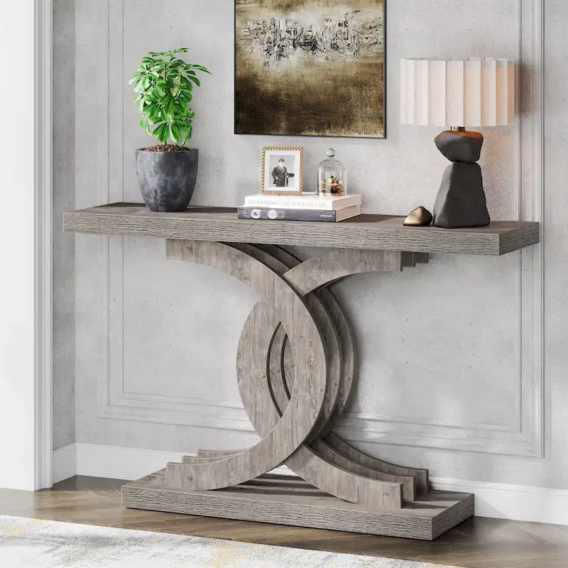 Grey/Brown Farmhouse Console Table with Metal Legs