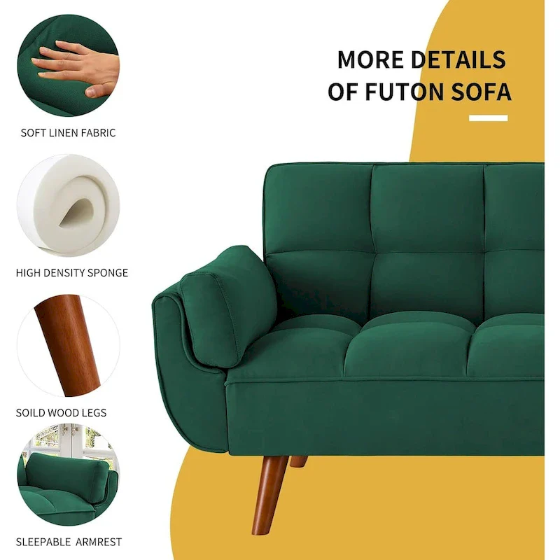 75.39 IN. Futon Sofa Bed, Convertible Upholstered Couch Sleeper with Reclining Sleeper Split Tufted Back