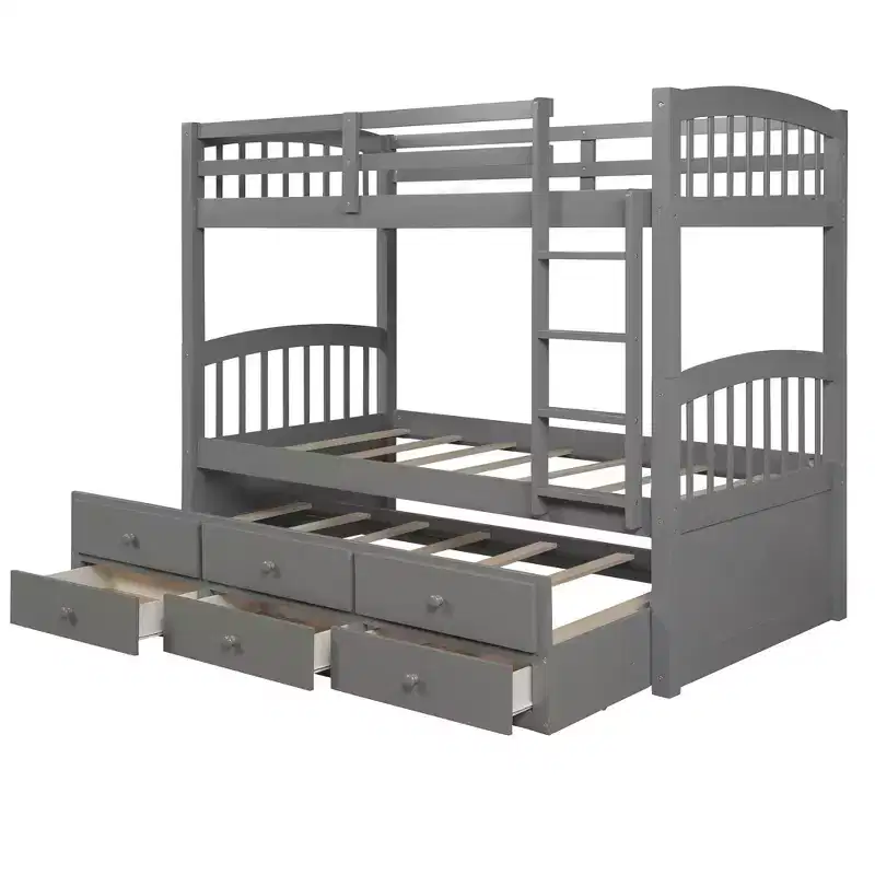 Luxystar Modern Twin Over Twin Bunk Bed With Trundle and 3 Drawers