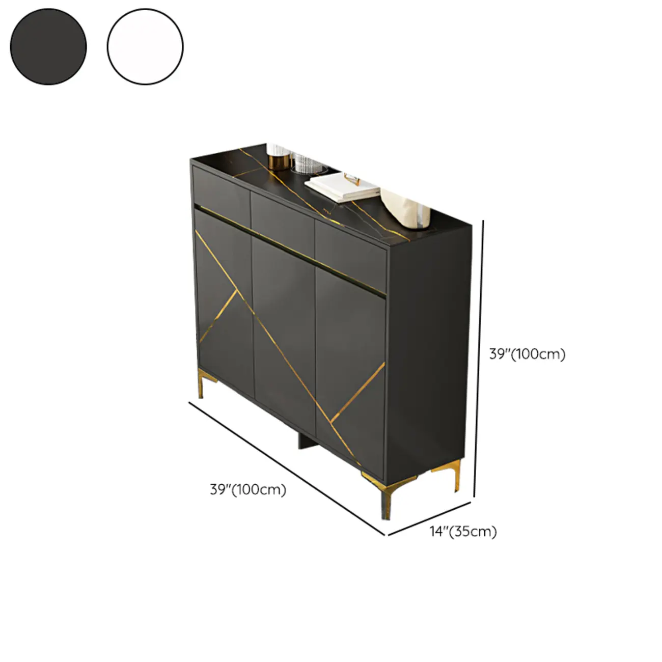 Trendy Gray Wood Shoe Cabinet with Drawers & Display Top