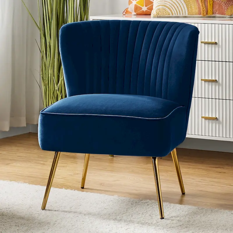 Upholstered Modern Tufted Accent Side Chair with Gold Legs
