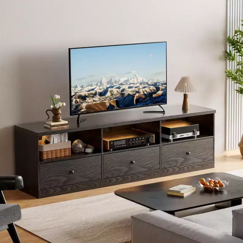 TV Stand for TVs Up to 80, Modern Entertainment Center with Large Open Shelf&Drawer&Cable Hole, Media Console with Storage