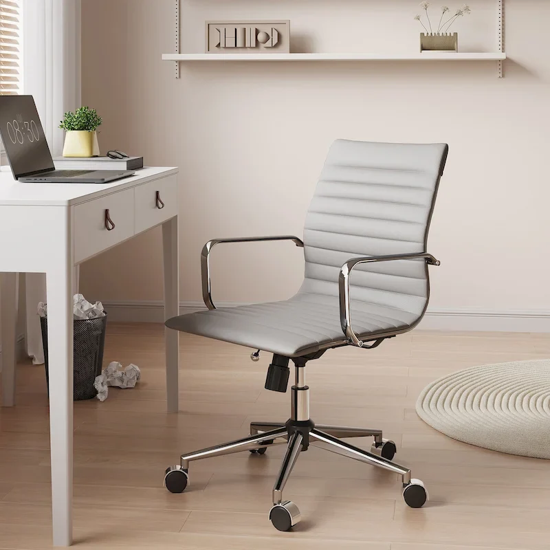 Grey/White/Black/Green/Brown Ribbed Swivel Office Chair with Armrests, Single